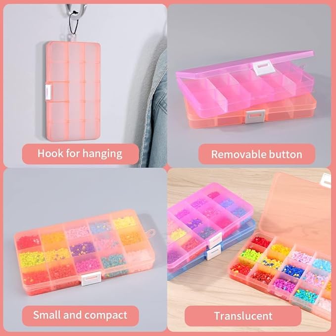 Opret 15 Girds Bead Organizer(8 Pack), Earring Organizer Box, SMALL Plastic Containers with Adjustable Dividers for Crafts Jewelry Screws Fishing Tackles Small Items, Size 6.9×3.9×0.9in