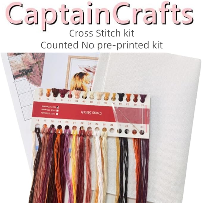 CaptainCrafts Cross Stitch Kits, New Counted Kit Unprinted 14CT Fabric Cross Stitching DIY Art DMC Needlecrafts Embroidery Kit for Adults Beginner (White, Monstera deliciosa)