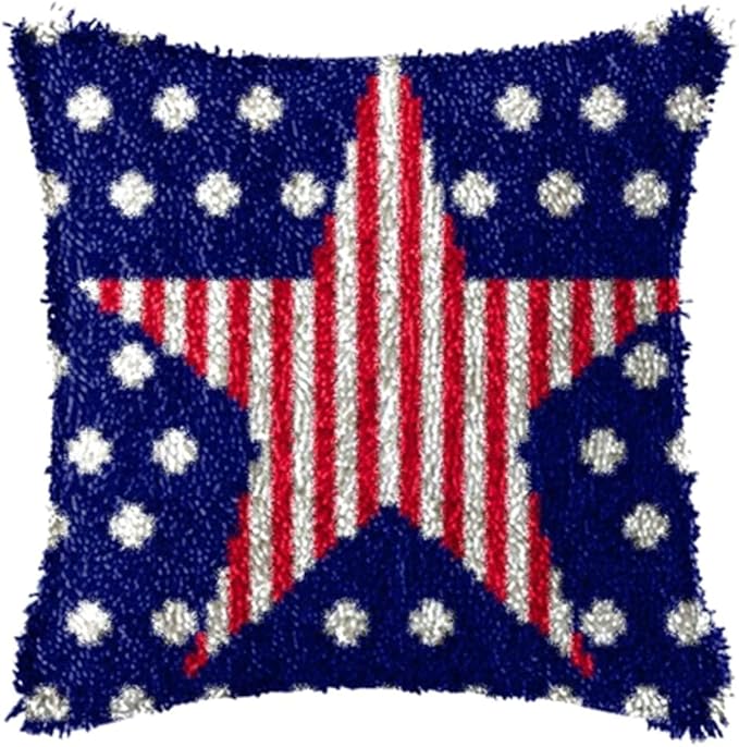 LAPATAIN Latch Hook Kits for DIY Throw Pillow Cover,American Flag Needlework Cushion Cover Hand Craft Crochet 17x17inch