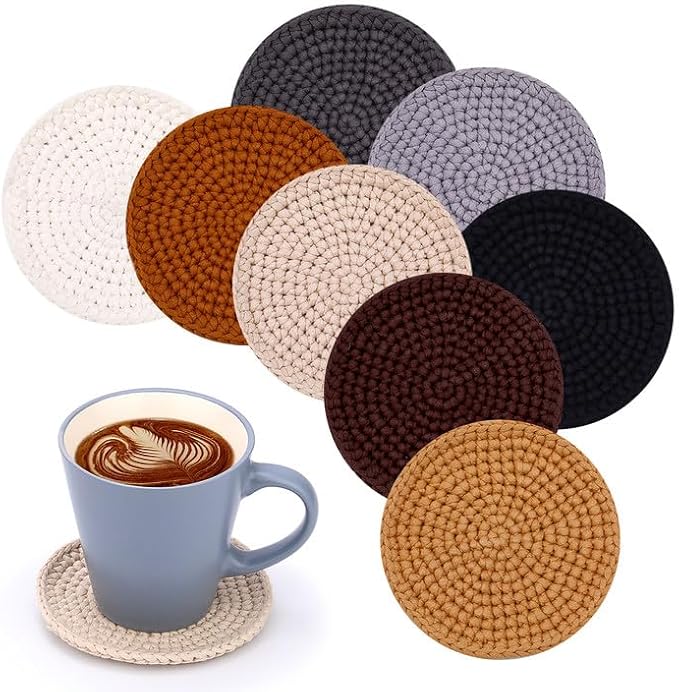 UzecPk Crochet Kit for Beginners, Crochet Kit, 8 Pcs Crochet Coasters Kits with Crochet Yarn, Crochet Hook, Step-by-Step Instructions Video, Crochet Supplies Set Craft Kits for Adults