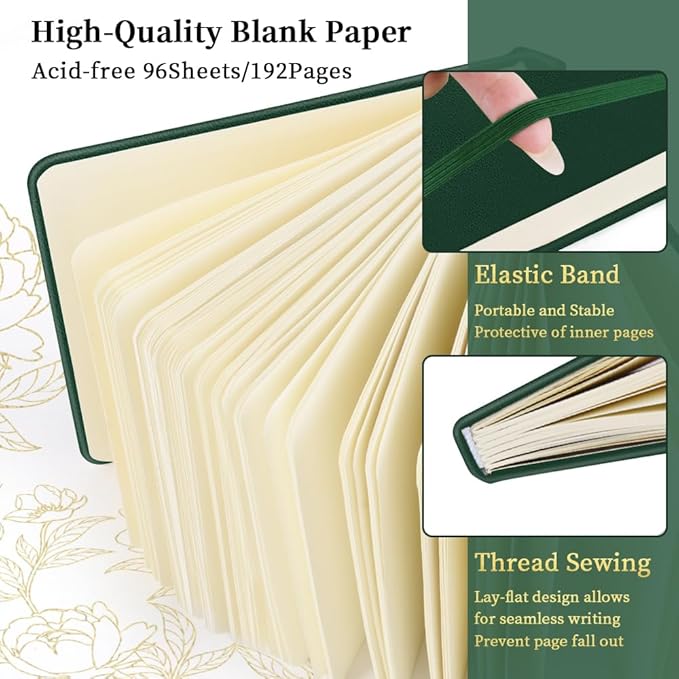 Square 5x5 inches 80gsm 96sheets/192 Pages Notebooks Blank Sketchbooks Travel Journal Pocket Hardcover Paint Writing Diary Memo Planner PU Leather Cover. Dark Green
