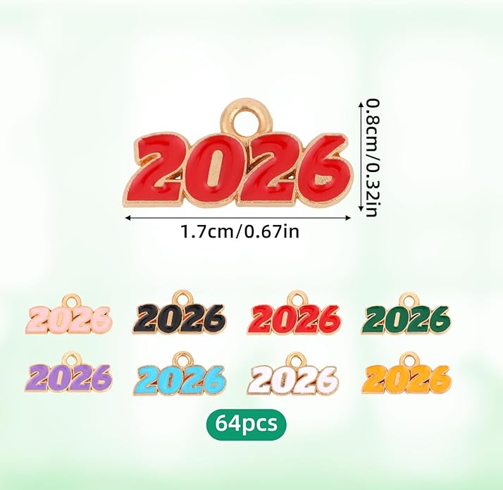 2026 Charms, 8 Colors Zinc Alloy 2026 Year Charms for Crafts New Year Graduation Tassel for Craft DIY Jewelry Making Party Decoration
