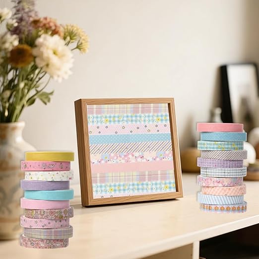 Washi Tape Set 20 Rolls Cute Vintage Washi Tape Decorative Tapes Adhesive Craft Washy Pattern Tapes for Scrapbooking Arts DIY Crafts Journal Planners Gift Wrapping Junk Journal Supplies, Cute