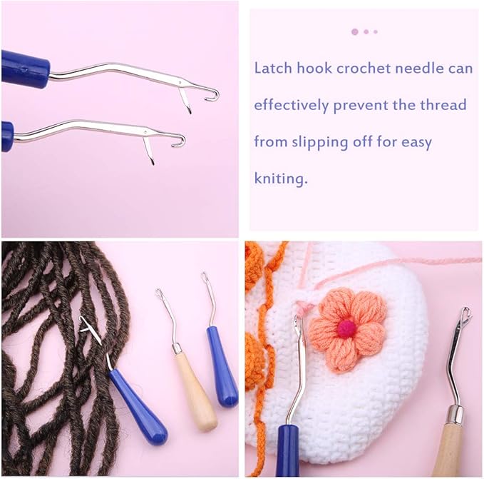 Latch Hook Set for Adults, Latch Hook Kit, Latch Hook Tool, Latch Hook Crochet Needle, Dreadlock Crochet Hook with Latch, Latch Hook Crochet Needle, Bent Latch Hook for Carpet Making