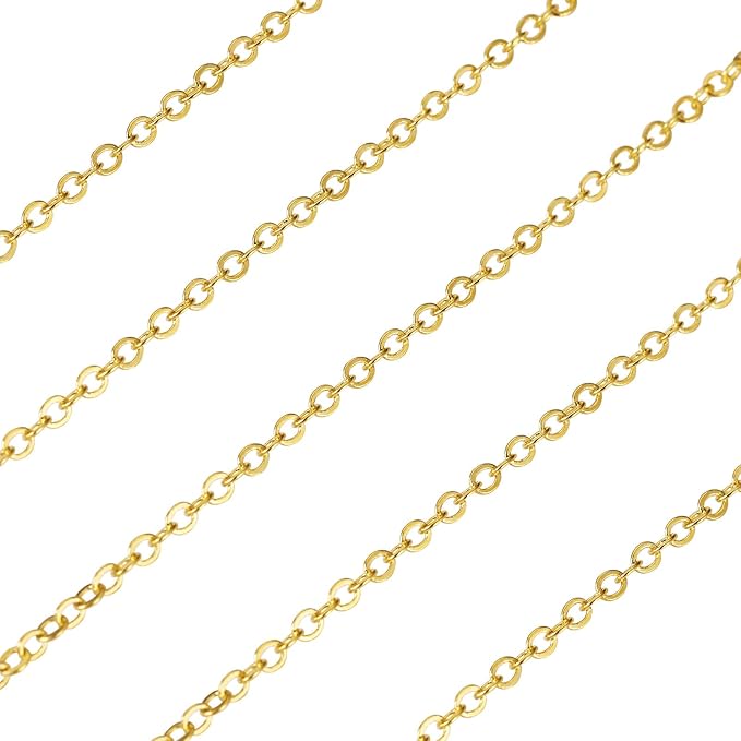 Sparkeads 32.8 Feet 10M Gold Chains Iron Flat Oval Cable Chains Metal Link Chains Soldered with Spool Bulk for Jewelry Craft Necklace Lanyard Bracelet DIY Women Earring Valentine