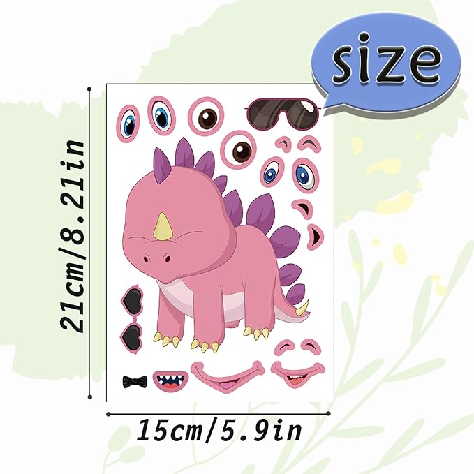 24 sheets 8.27''×5.9'' make your own dinosaur stickers for kids toddlers, make a face stickers for kids party favors activities