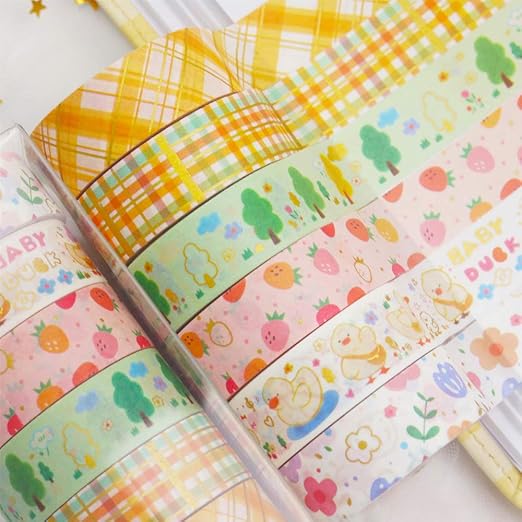 YUBBAEX BB Duck Washi Tape Set VSCO Splashed Gold Foil Masking Tape Decorative for Arts, DIY Crafts, Journal Supplies, Planners, Scrapbook, Card/Gift Wrapping -15mm x 6 Rolls- (Lovely Fowl)