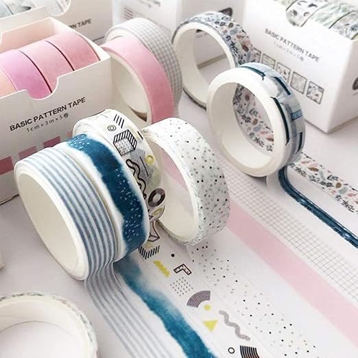 YUBX 5 Rolls Washi Tape Set Creative Basic Skinny Decorative Tapes for Arts, DIY Crafts, Journals, Planners, Scrapbooking, Wrapping (Ink Blue)