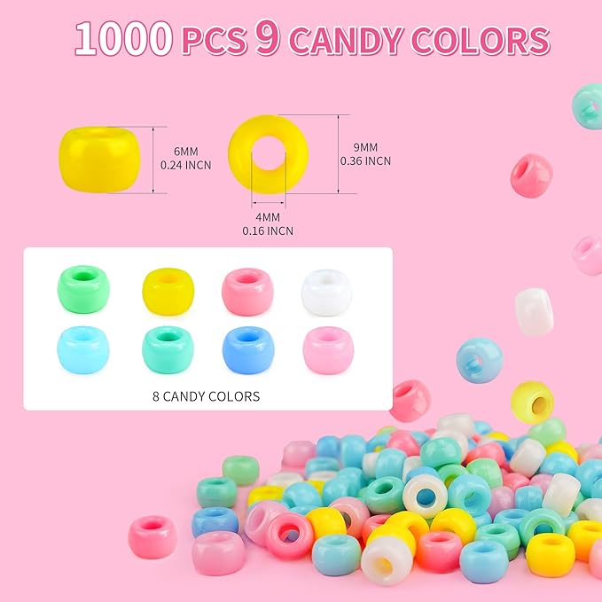pony beads 1000+pcs acrylic kandi beads refill plastic pastel beads pony beads for diy crafts braids bracelets mixed macaron color beads1