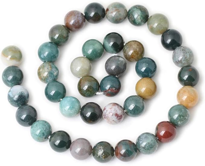 35PCS 10mm Natural Indian Agate Gemstone Round Loose Beads for Jewelry Making DIY 1 Strand 15"