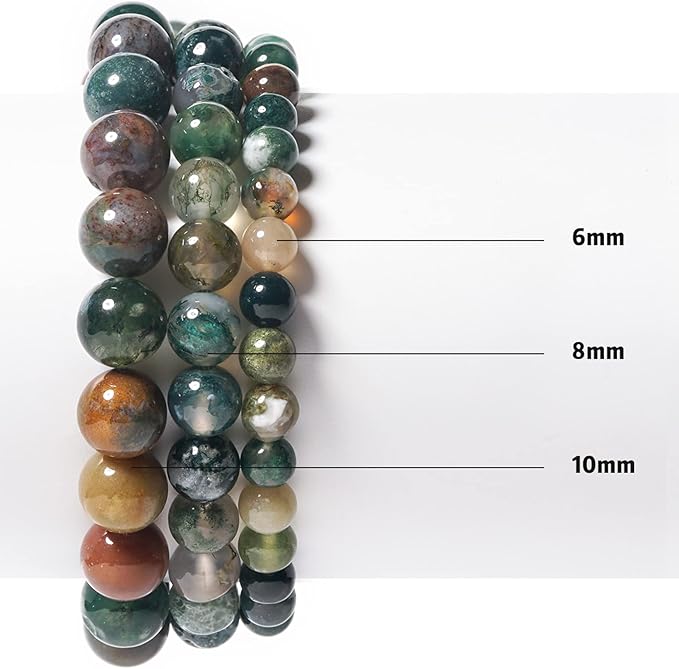6mm Natural Indian Agate Round Bead - 60PCS Bulk Gemstone Beads for Jewelry Making, DIY Bracelets, Necklaces - Includes Crystal Stretch Cord - Beads for Crafting Gifts