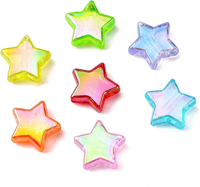 Ipotkitt 175 Pcs 7 Colors AB Celestial Star Beads Eco-Friendly Transparent Acrylic Star Beads Spacer Loose Beads for DIY Jewelry Craft Making