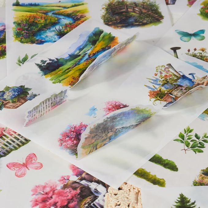Seasonal Nature Landscape Stickers for Junk Journal Supplies, 50 Sheets Pre-Cut Washi Scrapbook Sticker Book for Journaling, Scrapbooking, Bujo, Planners, Card Making, Collage, Art Crafts