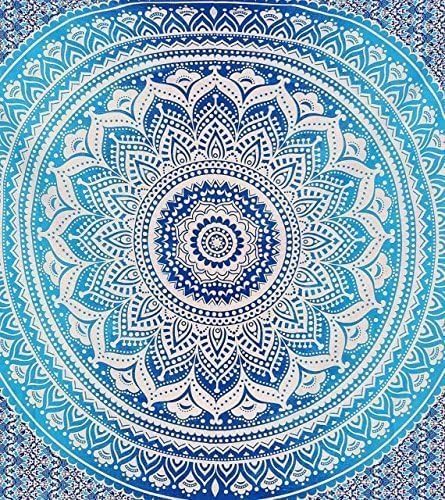 popular handicrafts tapestry wall hanging hippie ombre mandala bohemian hippy intricate indian tapestries bedspread 54 x 60 inches (140cm x 152cm) blue