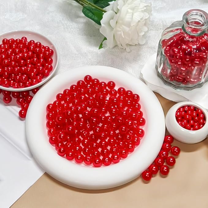 Pearl Beads for Jewelry Making Holes ABS Craft Beads with Holes for Jewelry Making, Bracelet, Necklace Crafting Bulk Bead Kit (6mm, Red/1500 pcs)