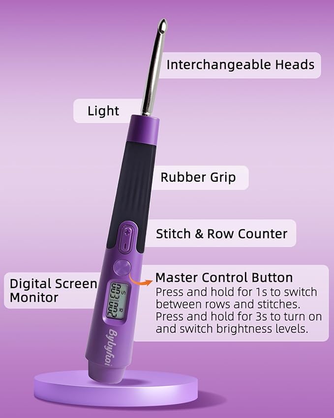 18 Sizes Lighted Crochet Hooks Set 2.0mm~14.0mm, Rechargeable Crochet Hook with Interchangeable Crochet Head, Light Up Crochet Hooks Set with 2 Levels Led for Beginner Knitting Kit Gifts