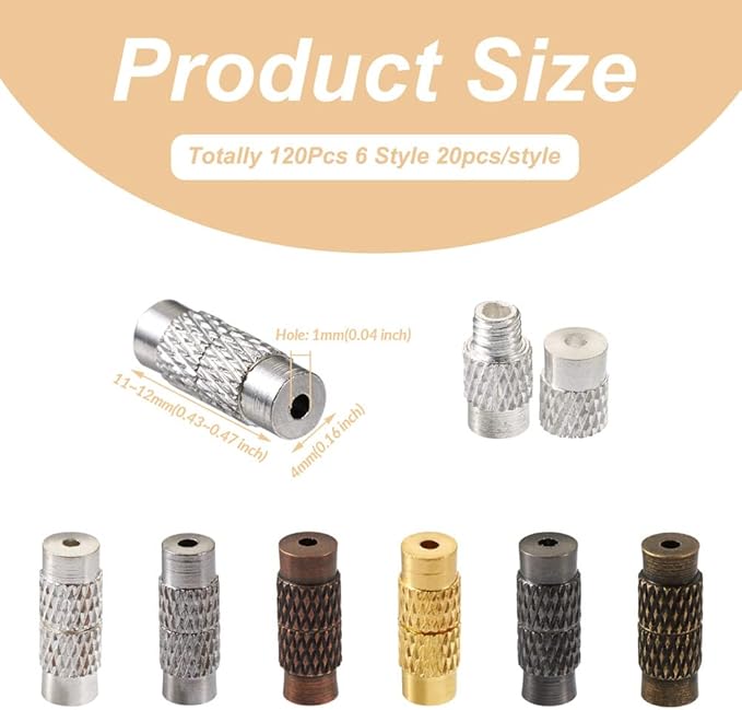KISSITTY 120Sets Column Brass Screw Clasps 6 Colors Barrel Clasps Jewelry End Tips Caps Screw Twist Clasps Copper Jewelry Connector Barrel Clasps 11~12x4mm for Necklace Bracelet Jewelry Making