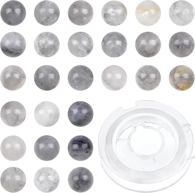 bymitel 140pcs natural crystal beads stone gemstone round energy healing loose beads with stretch cord for jewelry making bracelets anklets (cloud crystal quartz, 8mm 140pcs)