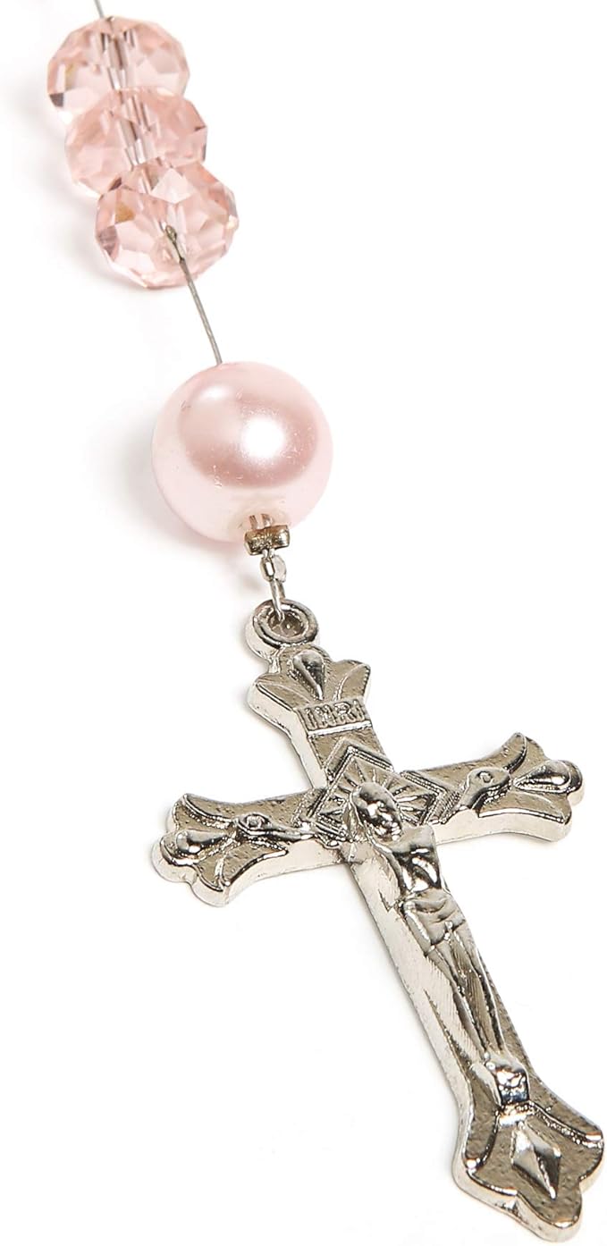 Linpeng Pink Crystal Bead Box Rosary Necklace DIY kit, Rhodochrosite