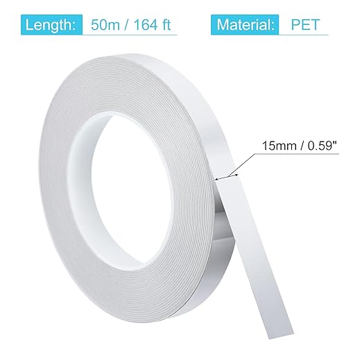 uxcell Metallic Tape, 0.59 in x 164 ft Self Adhesive Metalized Polyester Film Tape Waterproof Shiny Washi Tape for Walls Graphic Arts Gifts Wrapping Crafts Decoration, Gloss Silver