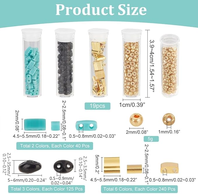 NBEADS About 750 Pcs 2-Hole Beads Glass Seed Beads Set, 2 Styles 2-Hole Glass 3 Colors Czech Two-Hole Seed for Bracelet Necklace Earring Jewelry Making