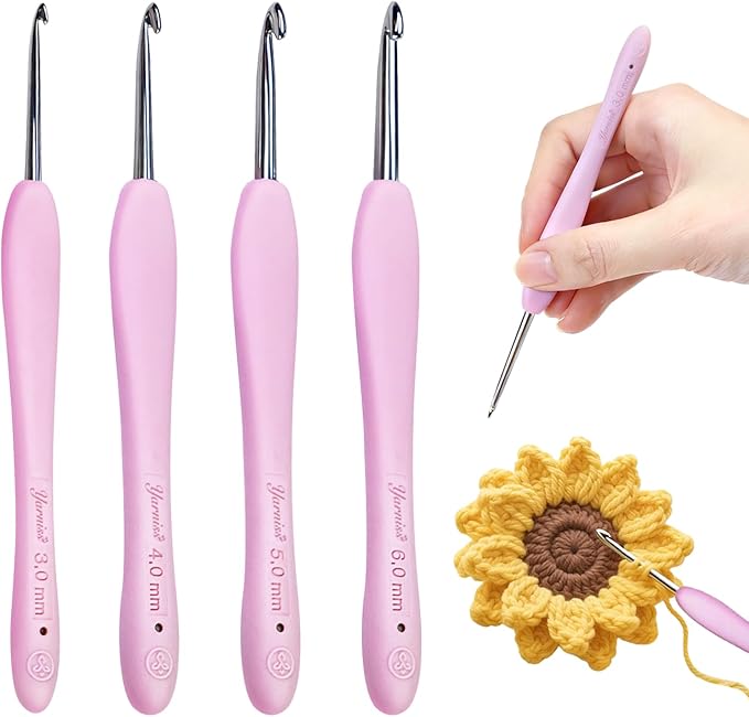 Yarniss Apex Stainless Steel Crochet Hooks Set 3.0mm-6.0mm,Hand-Polished Crochet Hooks with Ergonomic Handle for Beginners, Gift for Crocheter