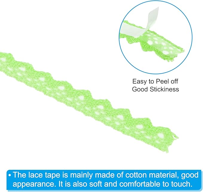 PATIKIL 0.6" Wide 2 Yards Self-Adhesive Lace Tape Lace Ribbon, 3 Pack Cotton Washi Trim Stickers Masking Decorative for Craft Scrapbook DIY Card Making, Green