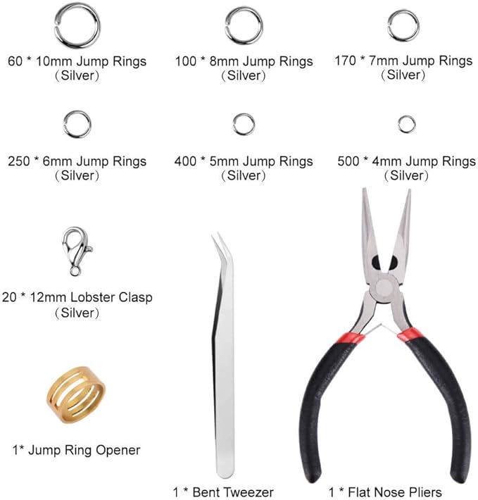 Paxcoo 1500Pcs Silver Jump Rings with Lobster Clasps and Jewelry Pliers for Jewelry Making Supplies Findings and Necklace Repair