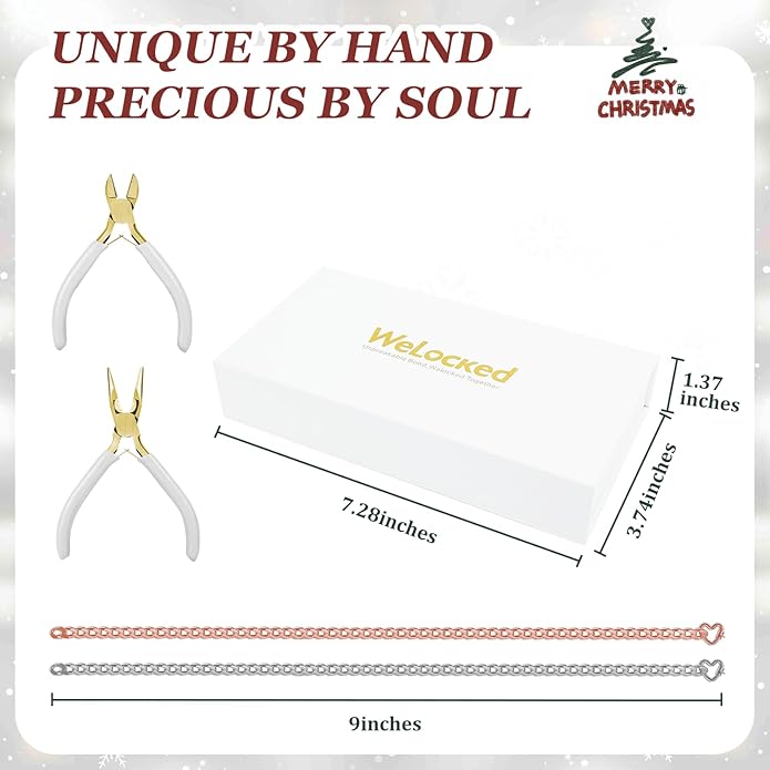 Permanent Bracelet Kit for Couples - DIY Sterling Forever Bracelets Making Set with Locking Heart Clasp, Ideal Gift for Christmas, Anniversary, Valentine's Day & Date Night Activity