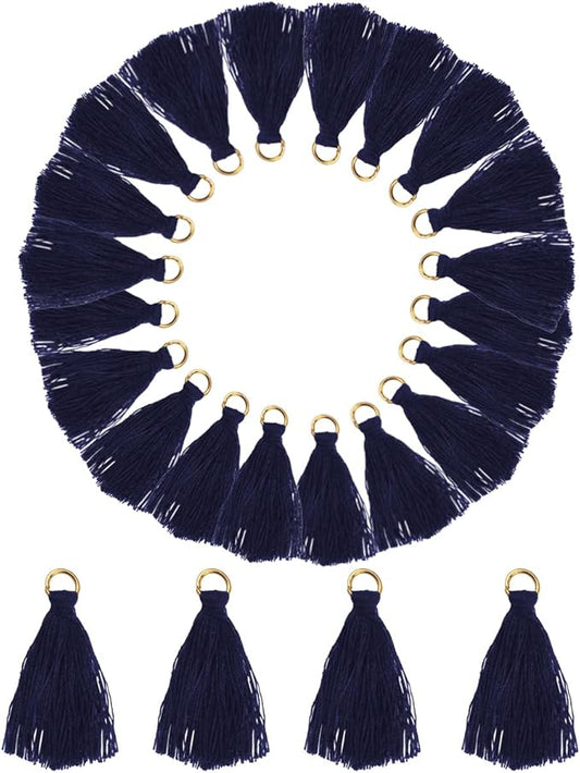 MSCFTFB 100 Pieces Mini Tassels Mala Tassel Kit with Jump Rings for Earring Necklace Jewelry Making Garland Keychain Charms Crafts Decorations(Navy)