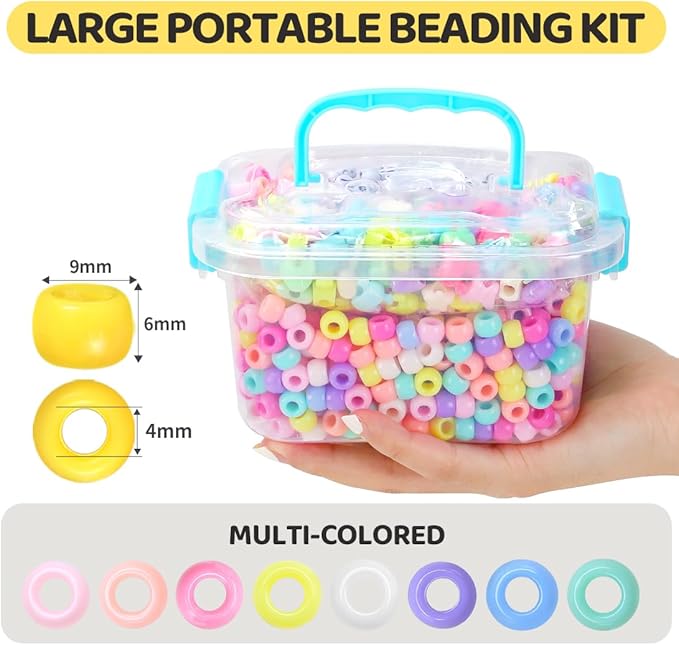 iooleem macaron colored bulk pony beads - 1000pcs kit for friendship bracelets & jewelry making, easy storage
