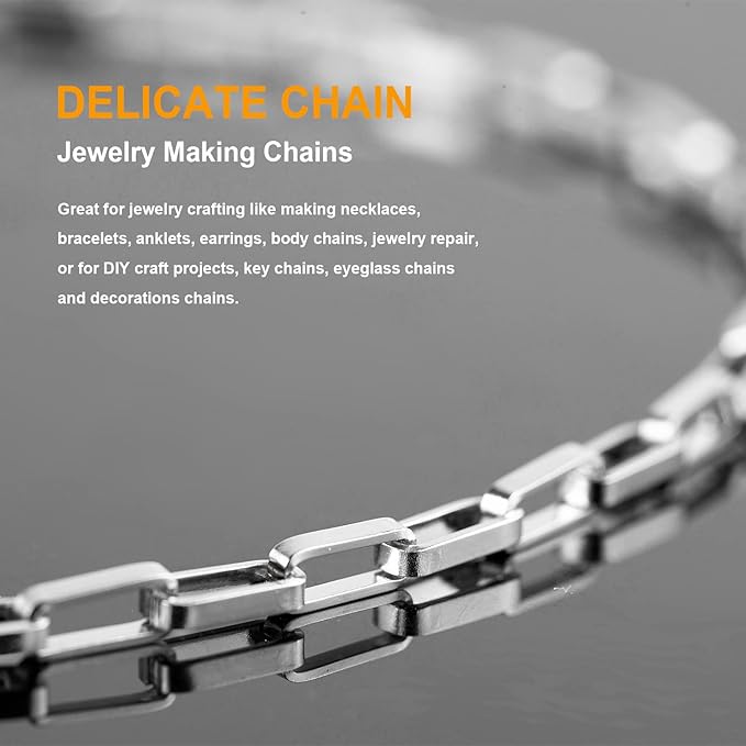 KYUNHOO 16.4 Feet Silver Stainless Steel Chain for Jewelry Making Long Box Link Chains Bulk on Spool for DIY Women Necklace Jewelry Supplies with Jump Rings and Lobster Claps