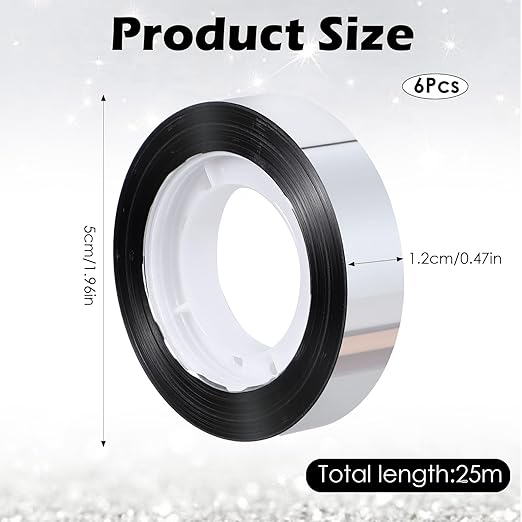 cobee 6 Rolls Mirror Tape, Silver 1.2 Cm Wide Decorative Tapes Self Adhesive, 25 M Washi Tape DIY Graphic Art Tapes for Tv Frame Wall Decor Crafts and Gift Box Wrapping