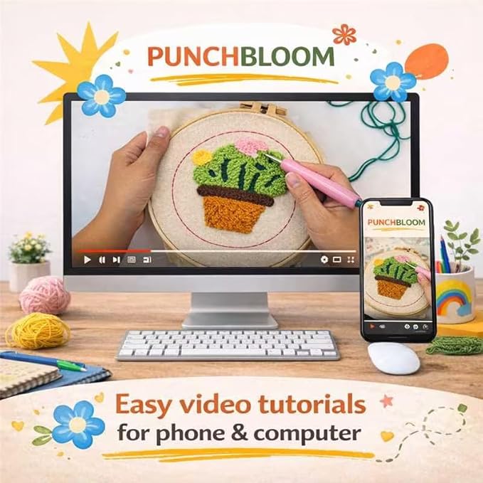 Punch Needle Coaster Kit for Adults Beginners, Easy Punch Embroidery Starter Set with Instructions – Fun Mug Rug Making Kit for Table Decor & Festival DIY Gifts (6pcs Succulent Plants)