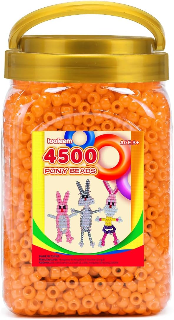 iooleem pony beads(4500pcs orange pony beads), beads for bracelets making, crafts, beading supplies, friendship bracelets making.