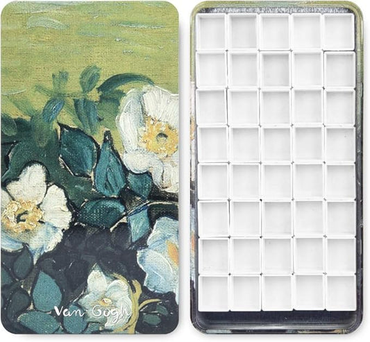 40Pcs Empty Half Pans with Magnetic Stripe Watercolor Paint Travel Tin Palette Case, Artist Paints Half Pan Kits for DIY Watercolor Oils or Acrylics Painting Art Drawing Wild Rose