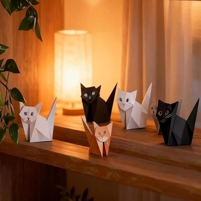DIY Paper Cats Origami Kit – 50 Sheets 3D Origami Paper to Fold Adorable Cat Figures, Fun Creative Craft Activity for Adults & Teens, Cute Desk Decor & Unique Gift for Cat Lovers