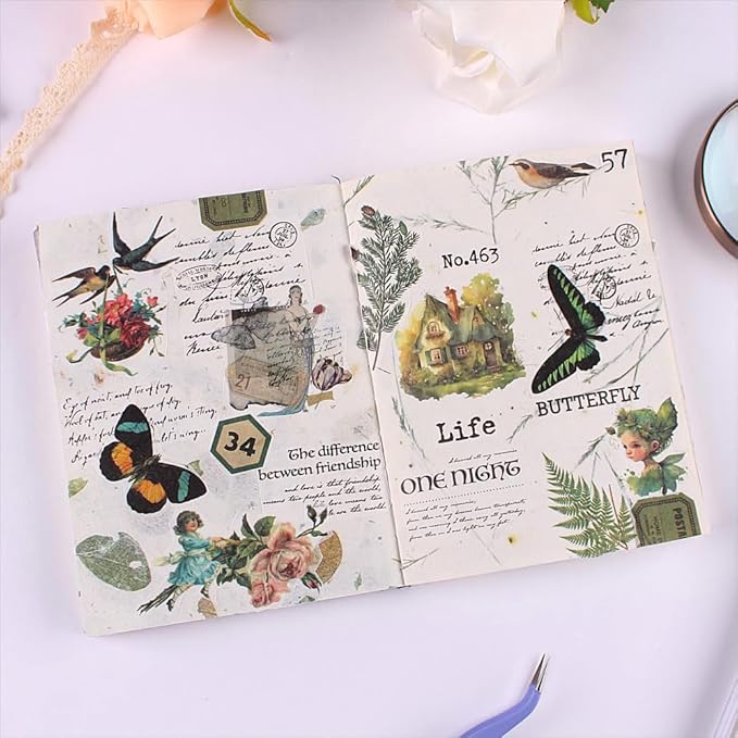Vintage Washi Sticker Book for Journaling - 900+ Mini Scrapbooking Stickers, Ephemera for Junk Journal Bujo Scrapbook Supplies DIY Crafts Arts 50 Sheets (Green)