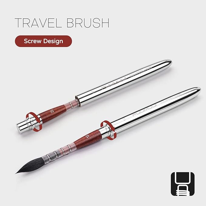 Squirrel Hair Travel Watercolor Brushes, Fuumuui 3pcs Natural Soft Squirrel Mop Round Fine Tip Quill Watercolor Travel Brushes with Leather Pouch for Watercolor Gouache Ink Painting