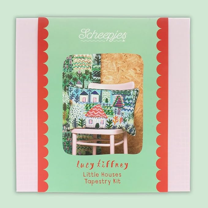 Scheepjes Lucy Tiffney Tapestry Kit, Little Houses 24 x 16 in, Yarn Canvas Pattern, Pure Sheep Wool, 1 pc