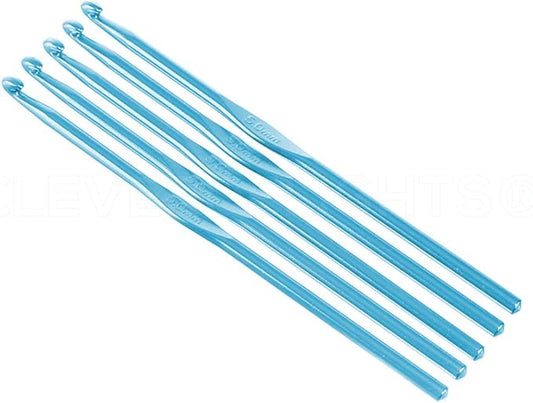 5 Pack - CleverDelights Size H (Size 8) Aluminum Crochet Hooks - 6" Length - 5mm Diameter - Knitting
