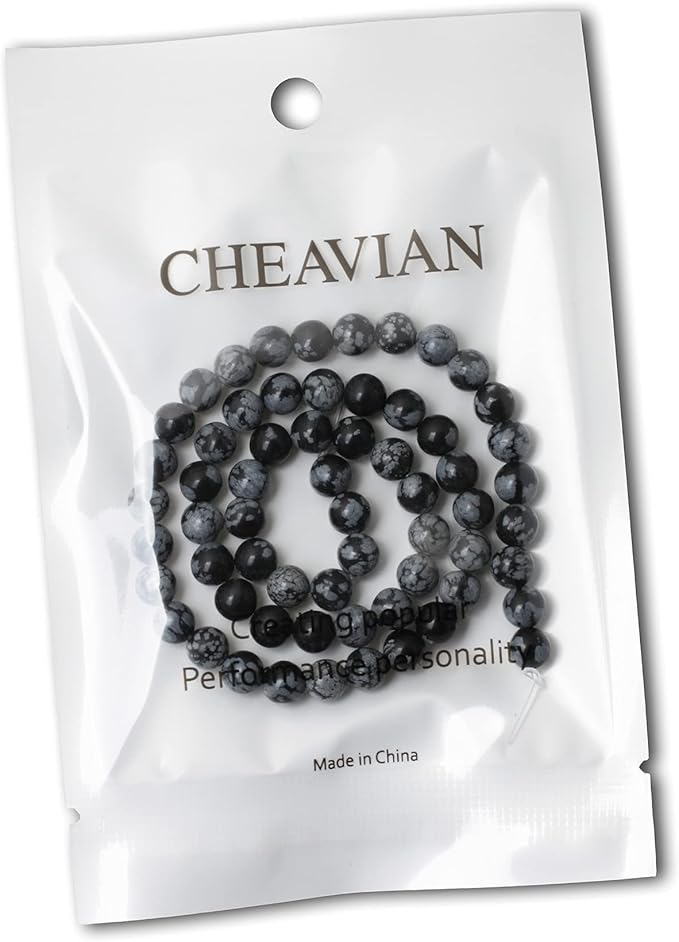 cheavian 60pcs 6mm natural black snowflake obsidian gemstone round loose beads stone beads for jewelry making diy findings 1 strand 15"