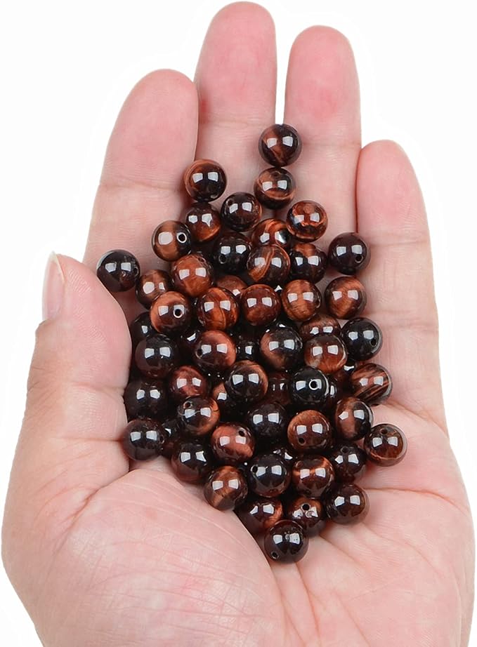bymitel 140pcs natural crystal beads stone gemstone round energy healing loose beads with stretch cord for jewelry making bracelets anklets (red tiger's eye, 8mm 140pcs)