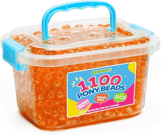 gaganiu pony beads 1100+ pcs – glitter orange plastic kandi beads in jar for bracelets, hair braids, jewelry making & diy crafts
