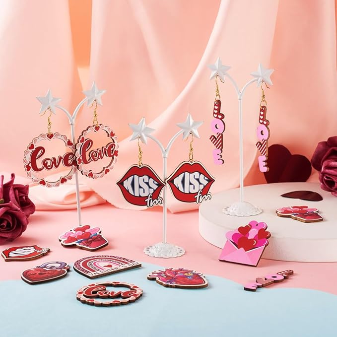Elecrelive Valentine Earring Making kit 16pcs Wooden Dangle Charms Big Wood Pieces & 40pcs Earring Hooks 40pcs Jump Rings for Women Pierced Earrings Mother's Day Gift