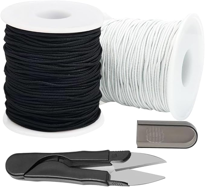 1.2mm Elastic Cord for Beads, 328FT Stretchy Bracelet String, Black & White