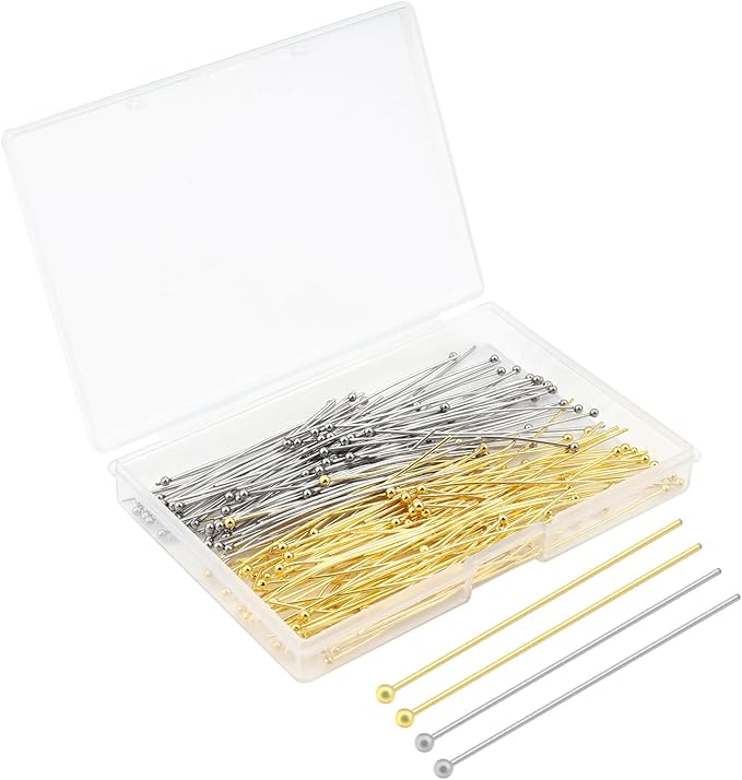 200 Pcs 50mm Straight Ball Pins for Craft Earring Bracelet Necklace Pendant DIY Jewelry Making, Platinum & Gold Color