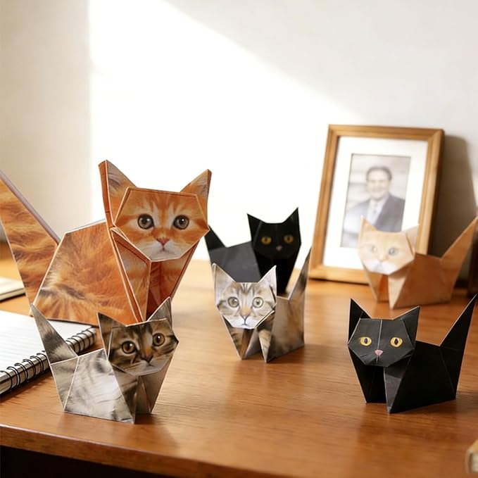 Paper Cats -3D DIY Origami Paper Cats,50 Sheets Origami Paper for Making Cute Origami Cat Fun Art Craft Project for Adults, Desk Decor Gift for Cat & Pet Lovers