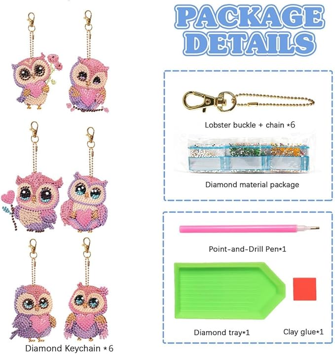 Diamond Painting Keychains Kits, Double Sided Diamond Art Keyrings for Adults, DIY Art Key Rings Ornaments Kits