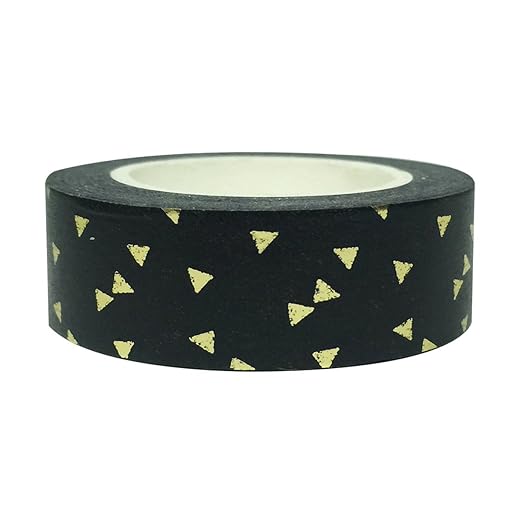 Wrapables Colorful Washi Masking Tape, Black and Metallic Gold Triangles